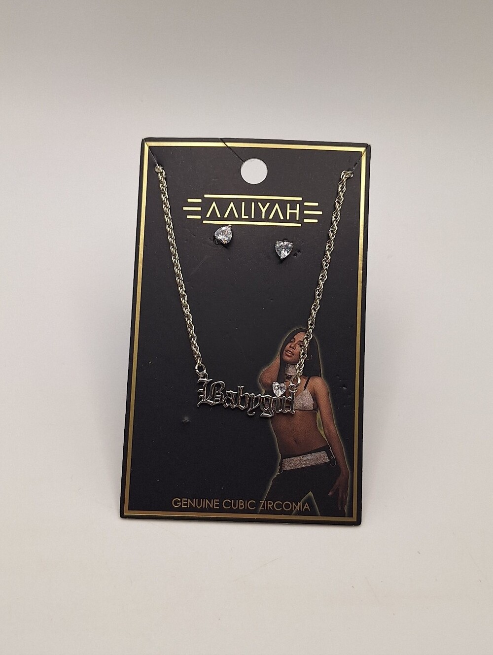 NWT Aaliyah Babygirl Necklace & Heart CZ Earrings Jewelry Set Y2K